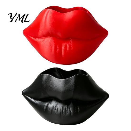 Romantic Valentine Gift for Her Lip Shaped Storage Holder, 3D Printed Red Sculpture Vase, Artistic Decor Desktop Organizer Makeup Brushes Pens,