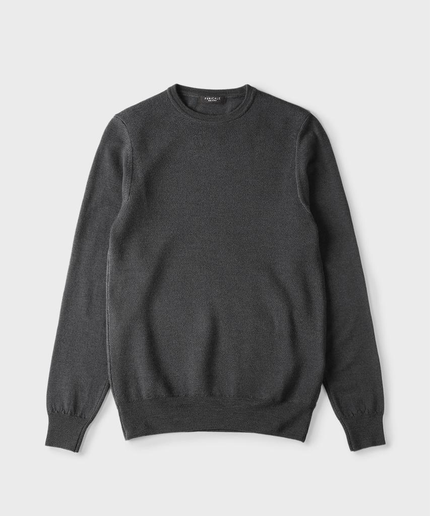 PANICALE Black 100% Merino Wool Crew Neck Knit