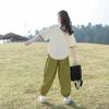 Summer Child Set Clothes Girls Tracksuit Letter T Shirt + Green Sport Ankle-tied Pants Kid Teenager