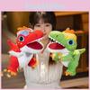 Adorável Fantoche de Mão de Pelúcia Tiranossauro Rex Brinquedo Macio para Crianças em Verde e Vermelho