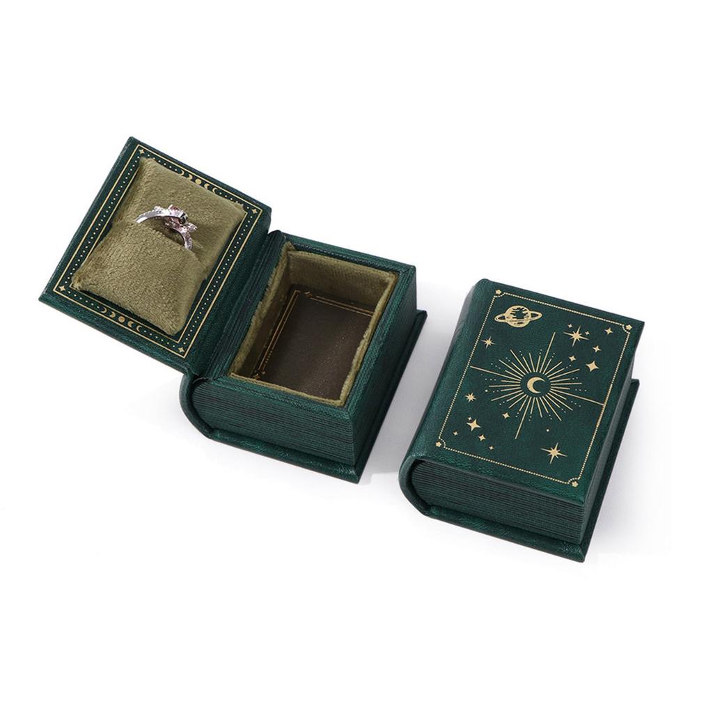 Elegant Vintage Book Style Ring Box With Magnetic Closure Stylish Container For Jewelry Storage And Gift Presentation