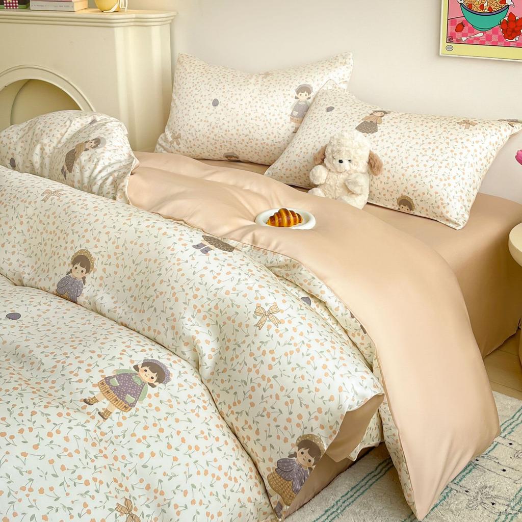 Summer Cartoon Anime Cool Moisture-wicking Breathable Washed Polyester for Quilt Cover Naked Sleeping Bed Sheet Student Set