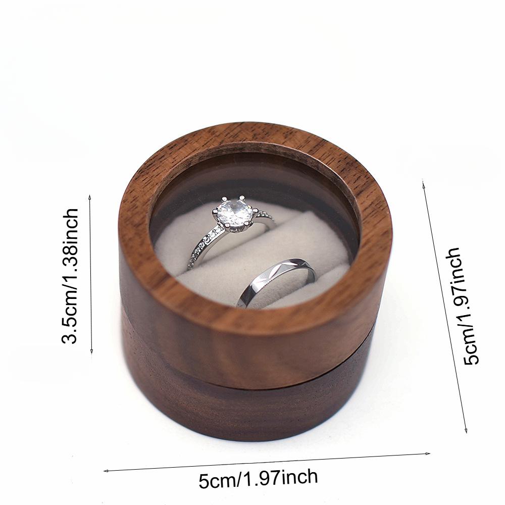 Personalisierte Holz-Eheringbox mit klarem rundem Verlobungsantrag-Halter, doppelte Ringträgerbox für die Zeremonie