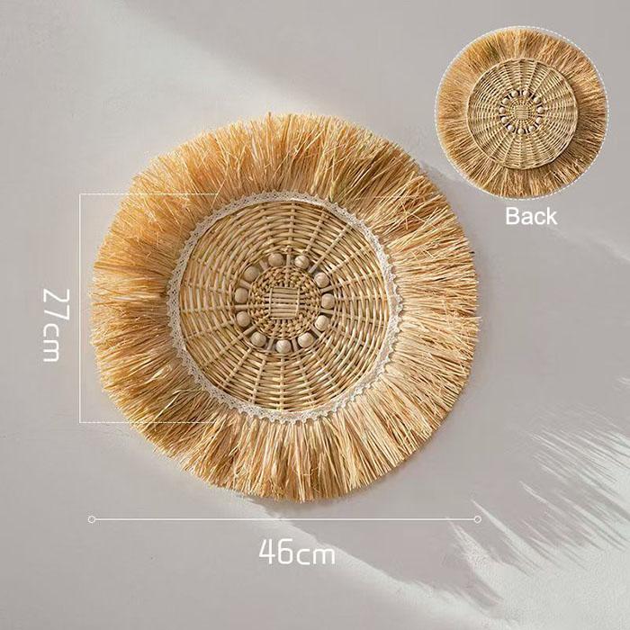 Natural Raffia Woven Bohemian Wall Decoration Round Wall Accents Handmade Scandinavian Hanging Decoration Boho Home Decor