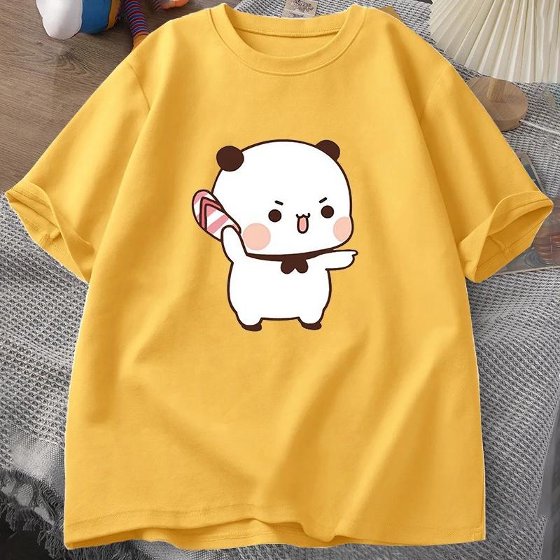 Cute Bubu Is Throwing Flip-flops T Shirt Men Women Funny Cartoon Dudu T-shirt Cotton Summer Print O-neck Male Clothes Oversize