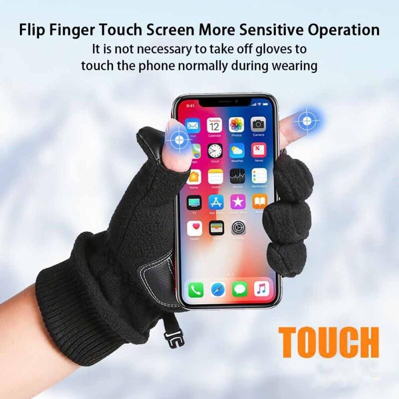 Men Winter Fleece Lined Gloves Waterproof Non-slip Warm Touch Screen Gloves For Outdoor Sports