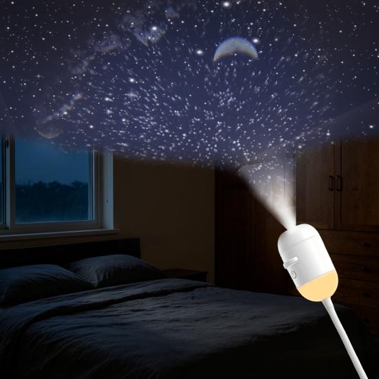 2-in-1 Sternenprojektor Nachtlicht mit Filmen, USB Sternenhimmel Nachtlicht Projektor für Schlafzimmer, Mini LED Deckenwand Projektionslampe mit 360