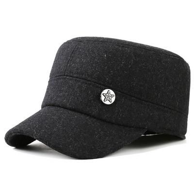 Winter Velvet Warm Ear Protection Five-star Flat Top Hat Men's Windproof and Cold Woolen Dad Ear Protection Cotton Hat