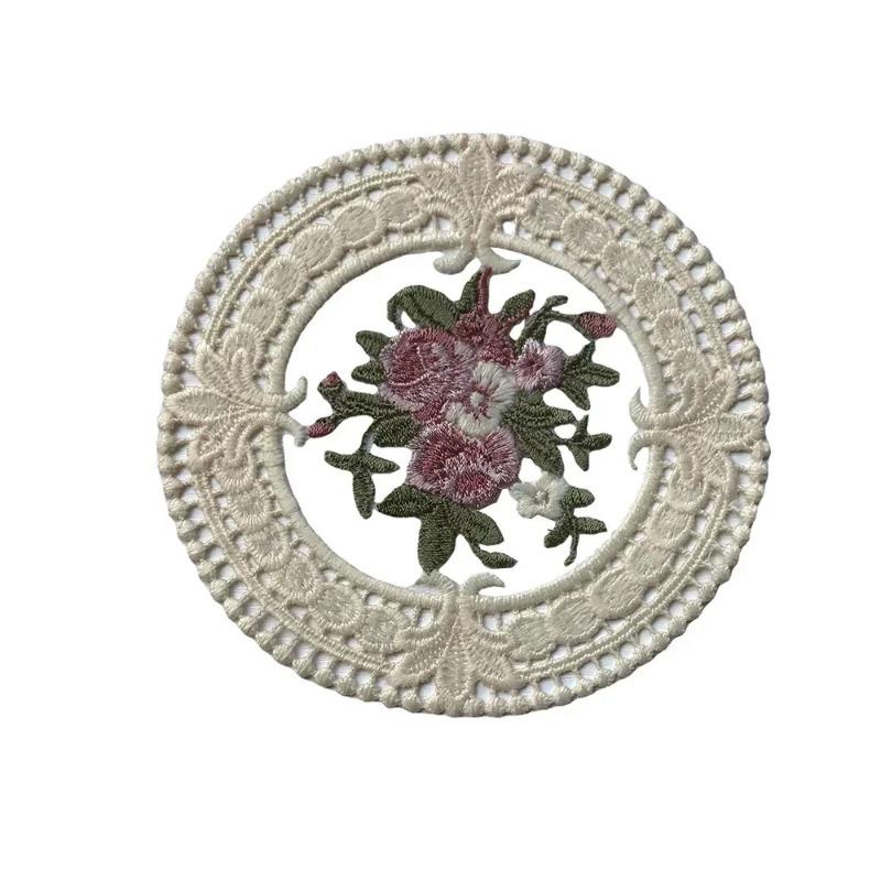 Court Style Vintage Lace Coaster Placemat Embroidery Craft Bowls Coffee Cups Coaster European Style Fabric Anti-Scald Table Mat