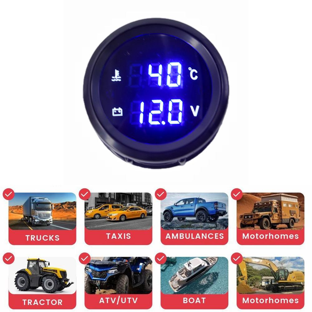 2-In-1 Water Temperature Voltage Gauge 12V/24V 2-inch 52mm Digital Display Backlighting Water Temperature And Voltage Functions
