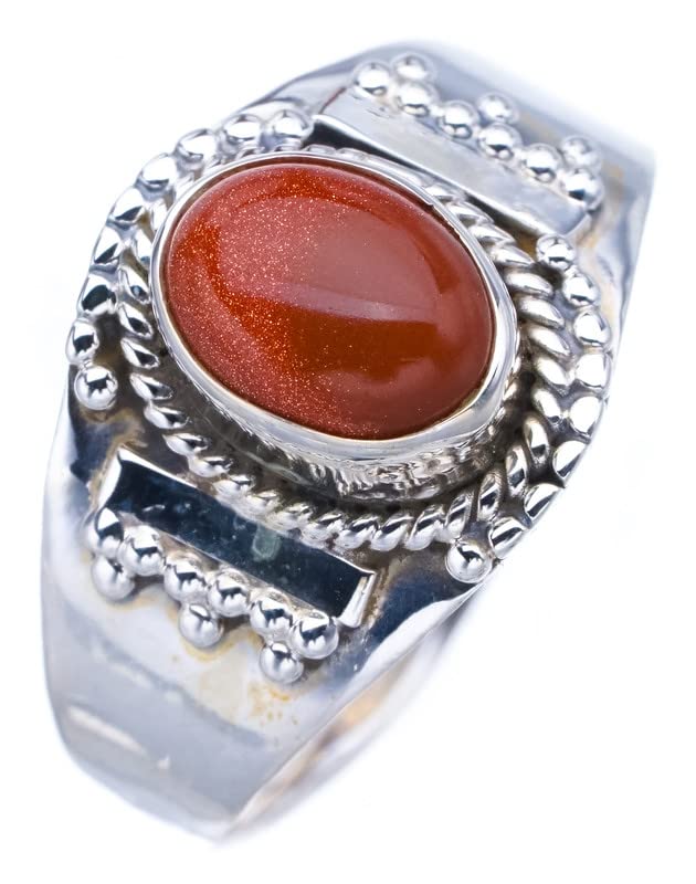 

STARGEMS ® Кольцо из серебра 925 пробы Natural Sun Sitara ручной работы 8,5 F3216