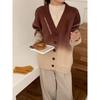 Versatile gradual change knitted cardigan autumn and winter new loose casual lazy wind sweater jacket women