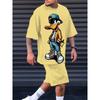 Summer Men's Suit Features an Interesting Cartoon Duck Print Casual and Fashionable Polyester Wear