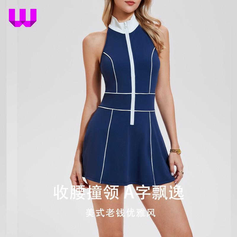 Womens Sleeveless Fit Athletic Dress With Zipper Back Quick-Dry Yoga Pickleball Sport Top Training