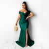 AL243 European and American Women's Sexy V-neck Evening Dress - High Slit, Solid Color, Short Sleeve for Spring/Summer