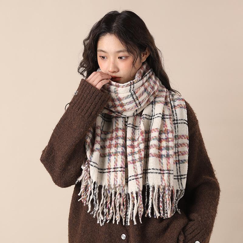 Plaid Scarf Women's Winter Versatile Warm High-end Shawl Dual-purpose Retro Couple Cute Scarf