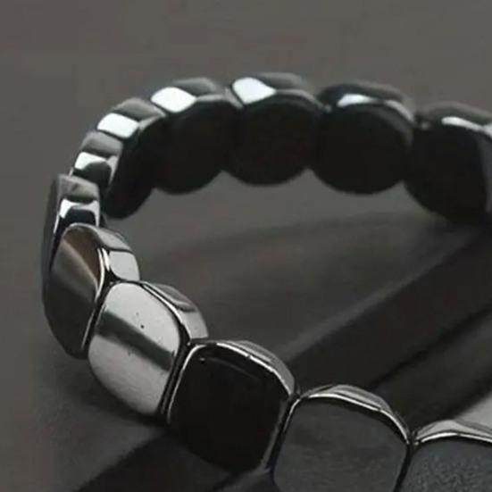 Hematite Stone Bracelet Elastic Cord Metallic Luster Polished Bracelet Groundedness Theme Men Women Wristband