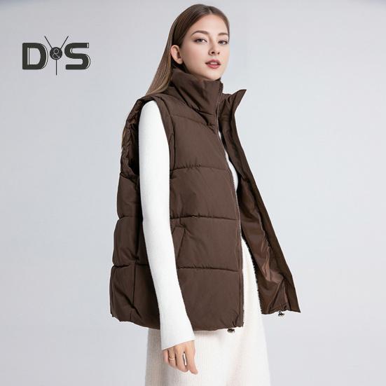 Women Winter Waistcoat Stand Collar Thick Sleeveless Padded Outerwear with Pockets Zipper Closure Mid Length Outdoor Coat