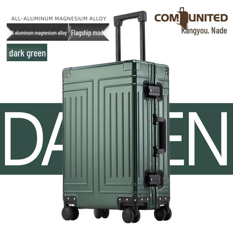 Aluminum-Magnesium Alloy Suitcase with Aluminum Frame, Universal Wheels, Combination Lock - 24" Carry-On for Students & Men's Business Travel.