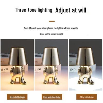Creative Thinker Electroplated Gold Table Lamp: Rechargeable Night Light & Bedroom Ornament