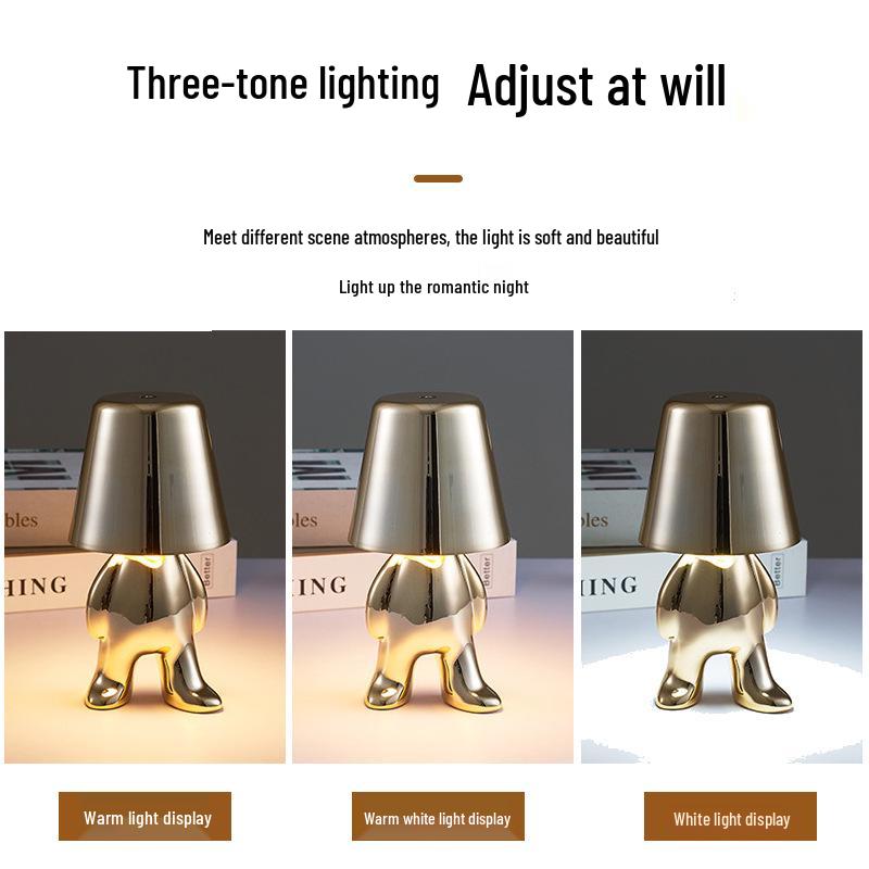 Creative Thinker Electroplated Gold Table Lamp: Rechargeable Night Light & Bedroom Ornament