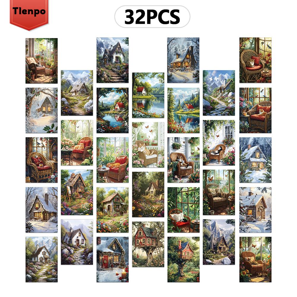 

32pcs, vintage country cottage postcards, perfect for birthday/anniversary gifts, suitable for collecting, giving, and mailing.