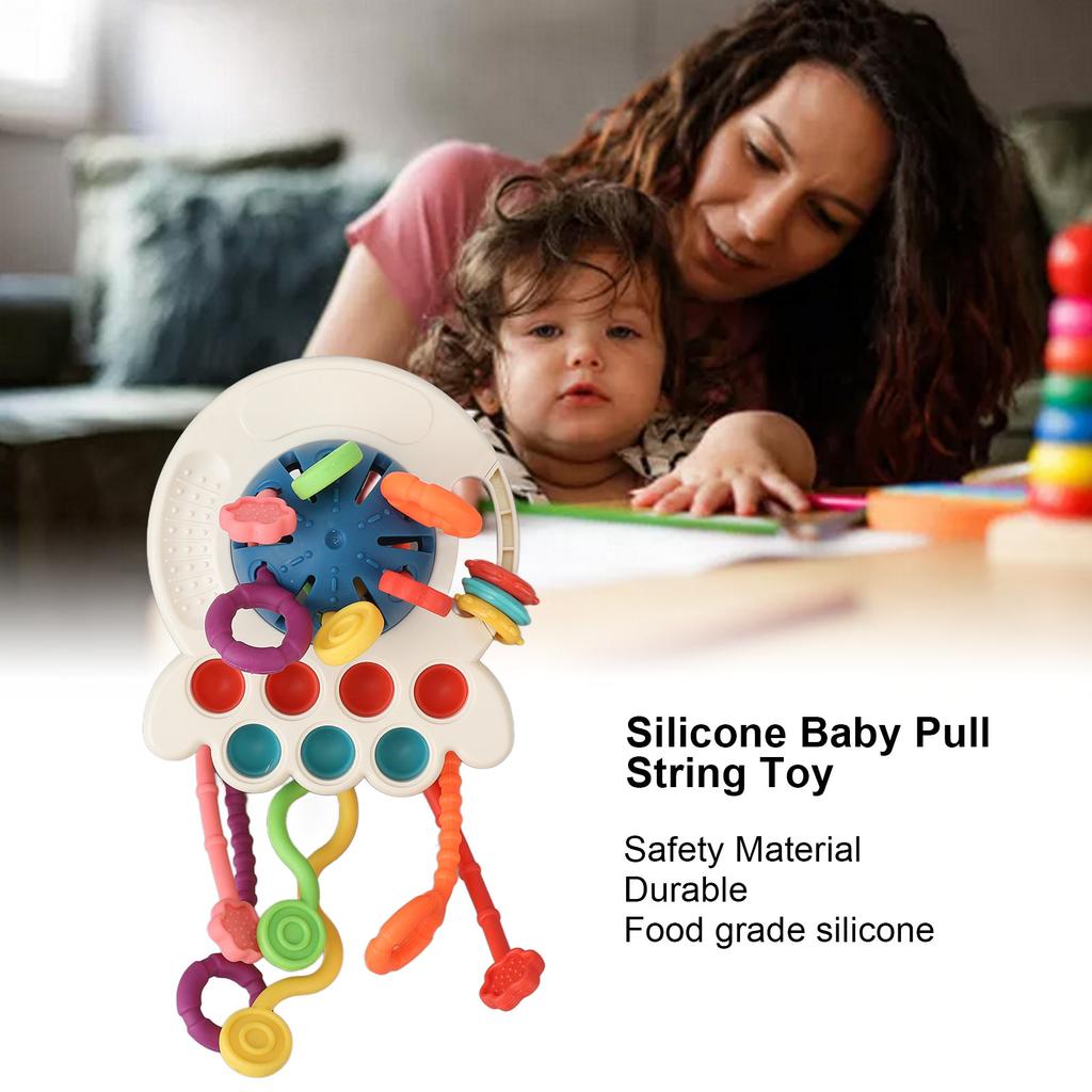 Silicone Baby Pull String Toy Interactive Fine Motor Skill Development Teething Sensory Toy