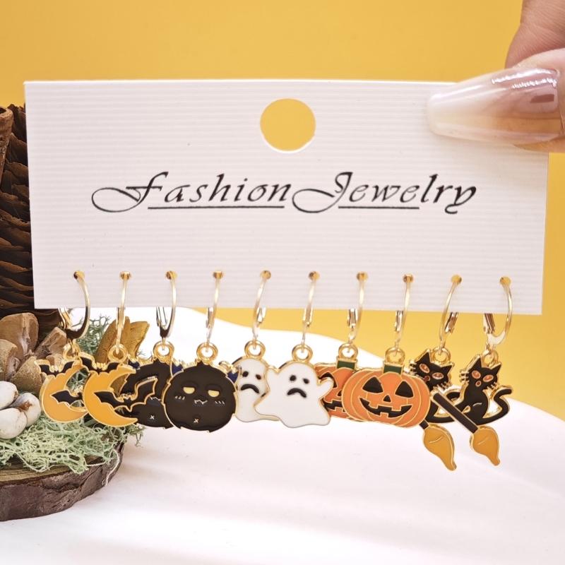 Fashionable Halloween Pumpkin Black Cats Dangle Earrings Festival Charm Syurdy Alloy Jewelry Accessory for Parties