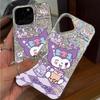Case for iphone 11 16 Plus XS Max 17 Pro 15 Air 13 18 Pro Max XR 12 14 Kuromi Drinking Milk Tea Sparkle Crackle Foil Acrylic TPU Phone Case