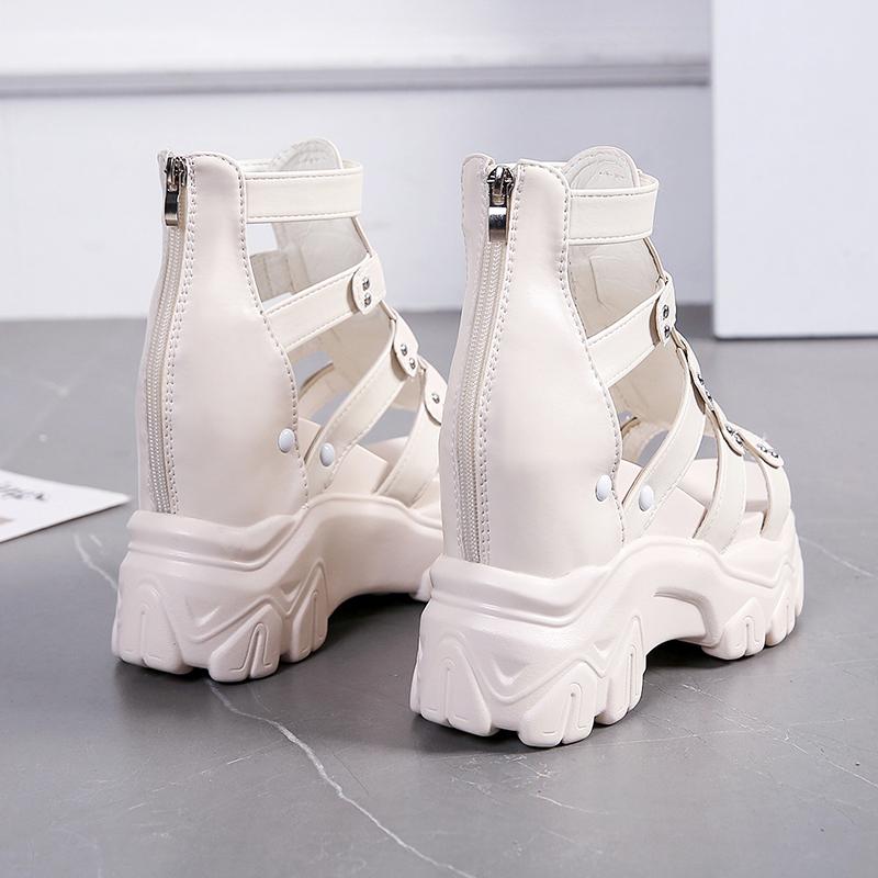 Fashion 2025 Women Thick Bottom Gladiator Shoes Woman Summer Chunky Sneakers High Platform Sandals Hollow Out 11CM Wedge Heels Beach