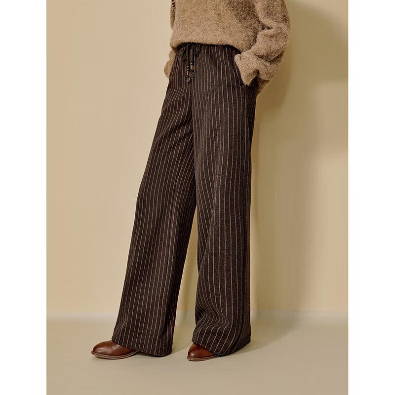 INMAN Women's Melange Striped Plush Wide-Leg Warm Pants