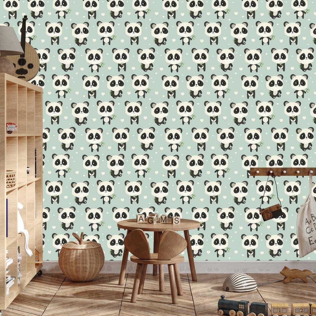 Panda Wallpaper with Leaves for Living Room and Bedroom 50x1000