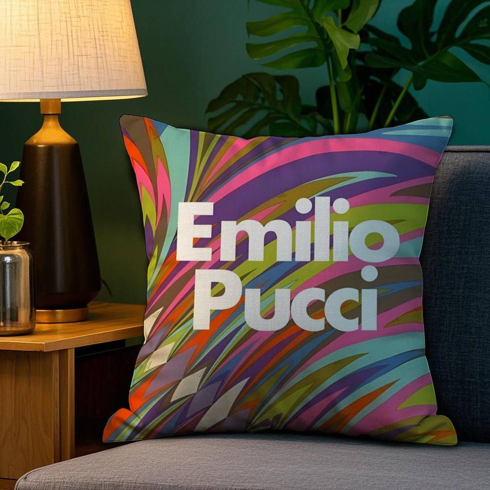 fashion EE-Emilio logo P-Pucci brand Pillow Case Anti-dustmite Pillowcase Invisible zipper silky short plush Sofa cushion cover