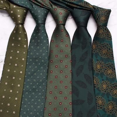 Green Series Business Tie Men'S Retro Striped Cashew Flower Polyester Silk Hand Tie