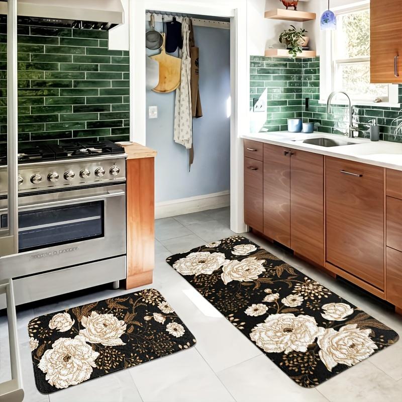 1Pcs Anti Fatigue Kitchen Rugs, Bohemian Floral  Print Waterproof Non-Slip Thick Cushioned Kitchen Mat Heavy Duty Comfort Standing Mat for Kitchen