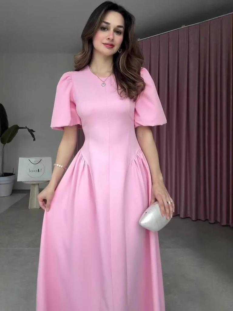 2025 Summer Elegant Sweet Temperament Short Sleeve Long Dress for Women