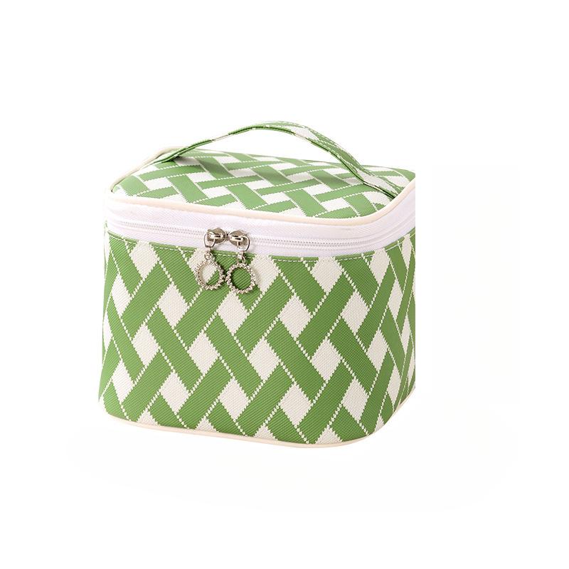 Grid Portable Stylish Pattern Cosmetic Bag Large Capacity Travel Makeup Storage