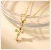 Elegant French Vintage Cross Necklace with Zircon for Women, Gold Plated Baroque Crucifix Thin Link Chain Religious Gift