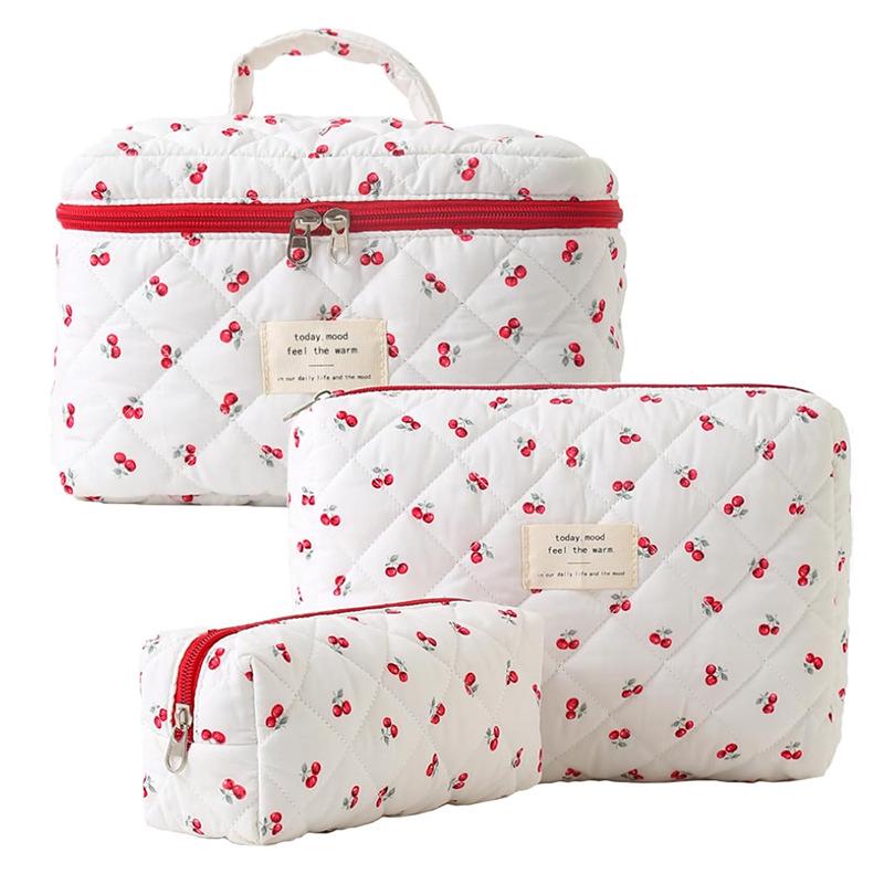 Three-Piece Floral Large-Capacity Makeup and Travel Bag Set