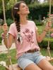 Fashion Women Rose Printed T-Shirt O-Neck Short Sleeve T-Shirt Simple Design Versatile Daily Wear Elegant Style Women Clothing
