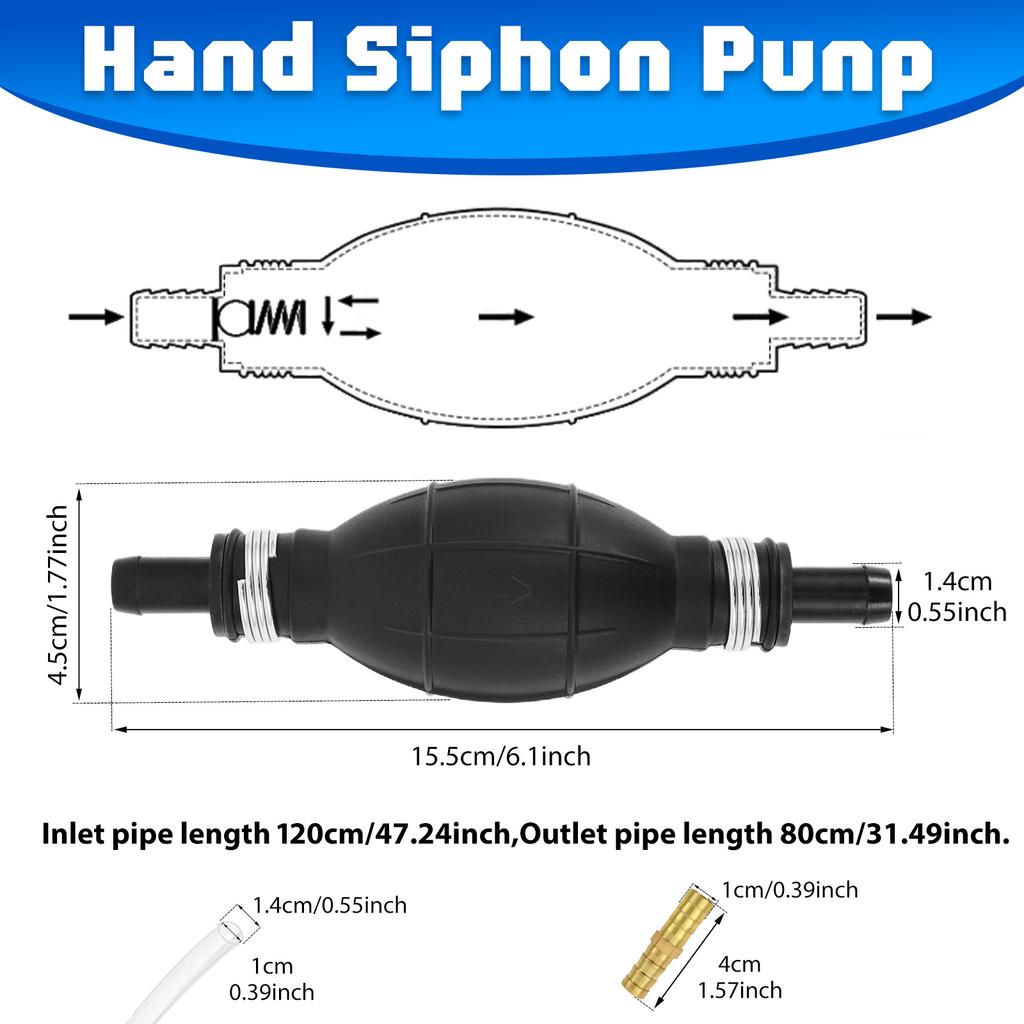 Hand Fuel Pump Car Gas Oil Siphon Transfer Pump Kit with 1.5m in/out Hose for Liquid Gasoline Tuning Fuel Diesel Transfer