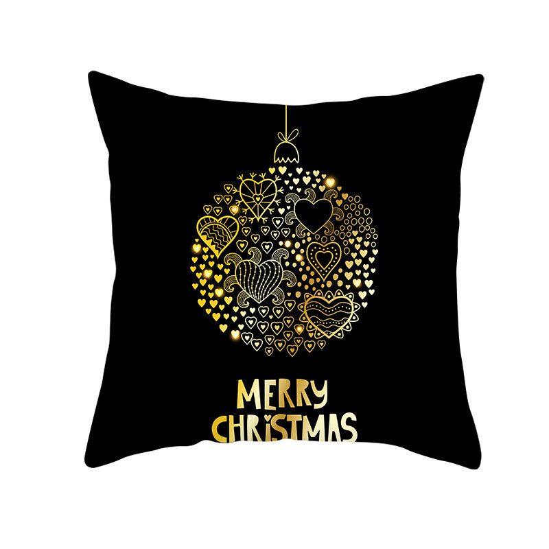 18" Merry Christmas Cushion Cover Home Decor Xmas Throw Pillow Case Gold Black