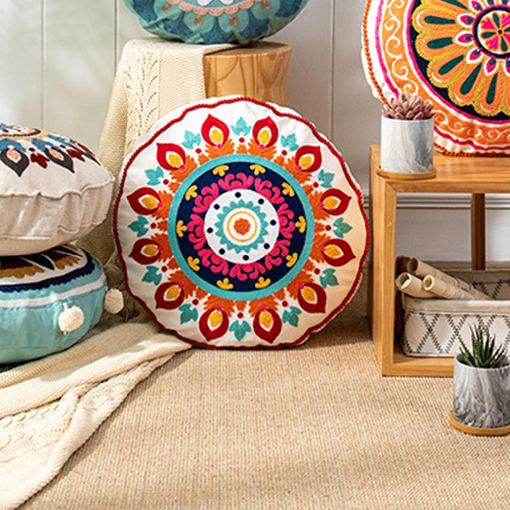 Round Floor Outdoor Cushion Cover 45cm Mandala Meditation Pillows Case Indian Tapestry