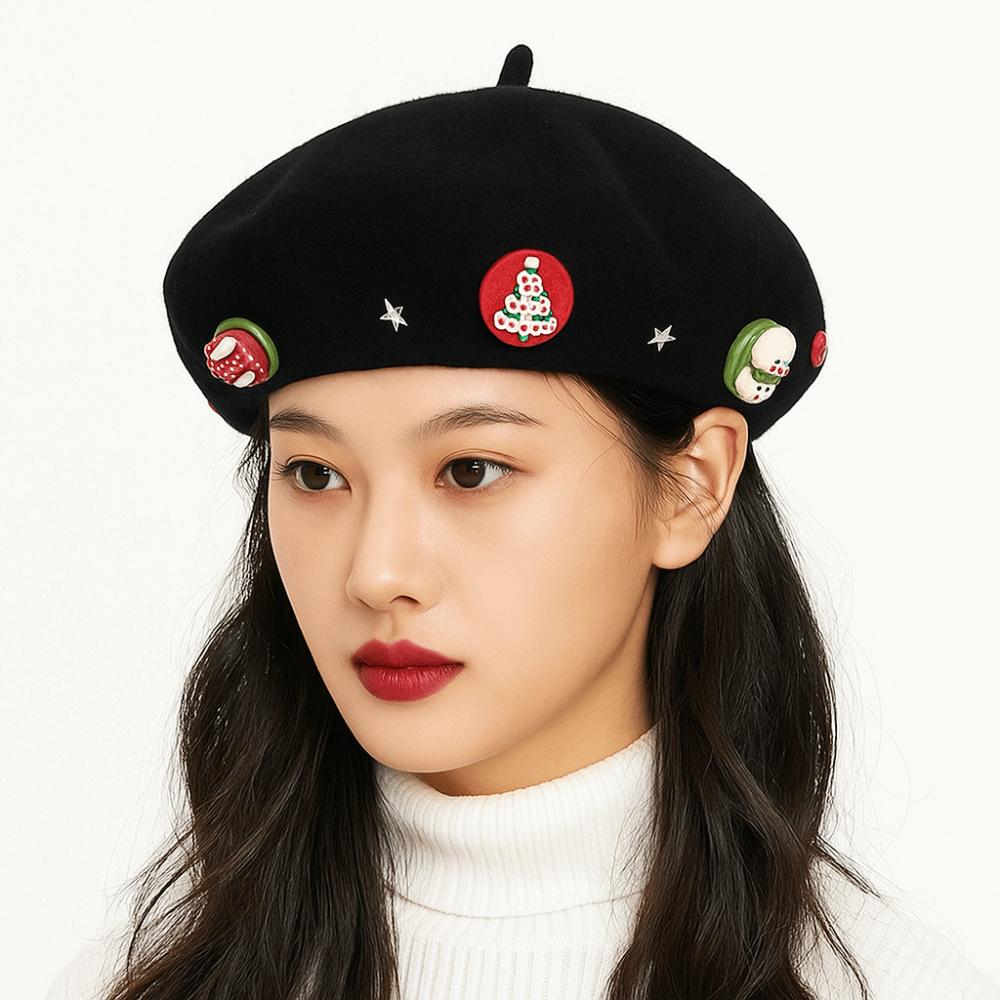 Star Christmas Beret Solid Color Octagonal Hat Fashion Wool Beret  Outdoor