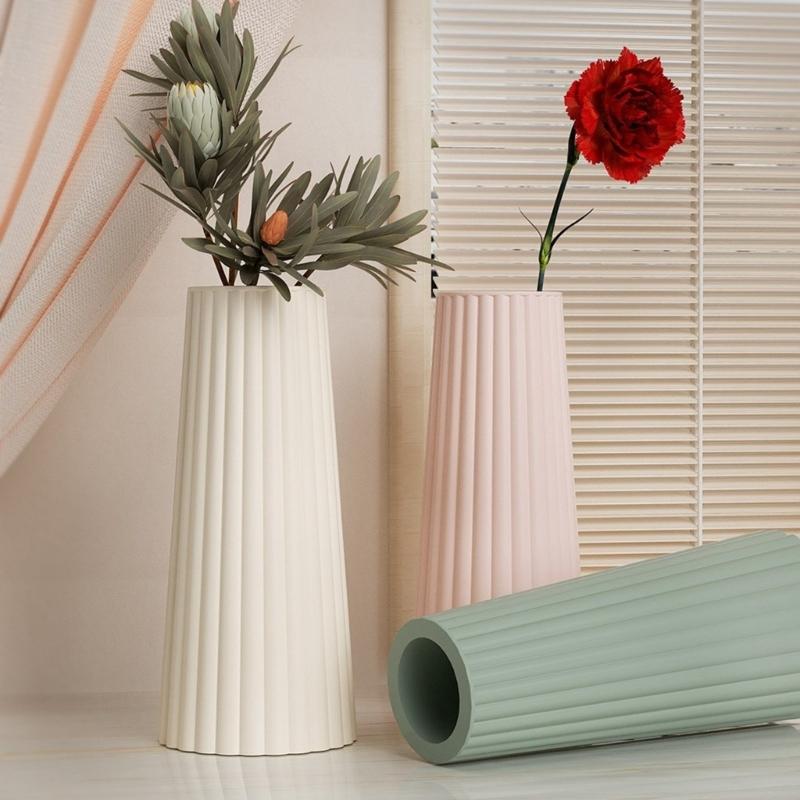 2 Pcs Striped Flower Vase Silicone Molds Flower Container Epoxy Resin Mold Plaster Pen Holder Mold for DIY Crafts