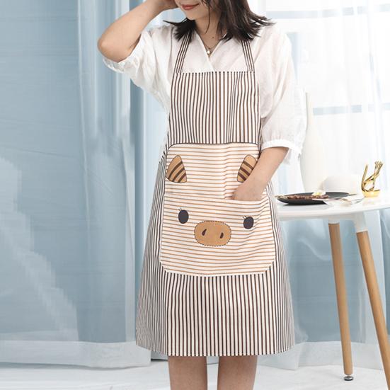 Kitchen Apron with Soft Strap Pig Pattern Polyester Easy to Clean Cooking Bib for Baking