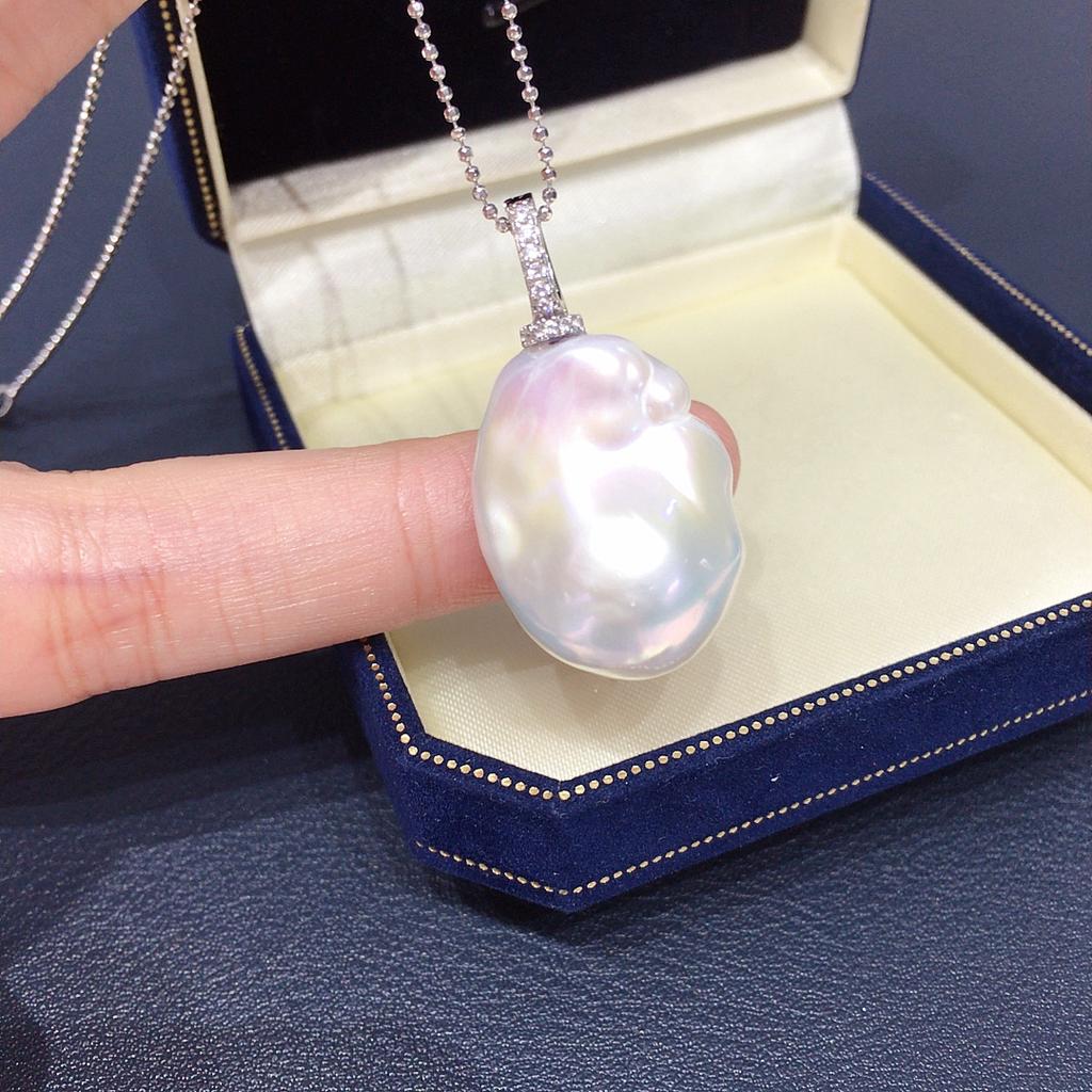 S925 Pure Silver Aurora Dazzling Fish Tail Baroque Natural Freshwater Pearl Pendant Pacifier Universal Buckle Pearl Necklace