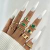 Accessories, Vintage Metal Imitation Emerald Diamond Set Love Snake Multi-piece Ring Set