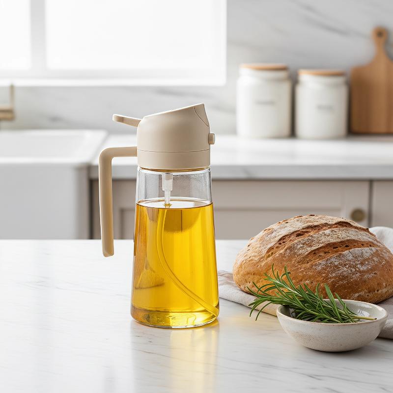 Glass Oil Spray Bottle 2 In 1 470ml Reusable Clear Oil Dispenser for Kitchen Air Fryer Grilling Roasting Food Making