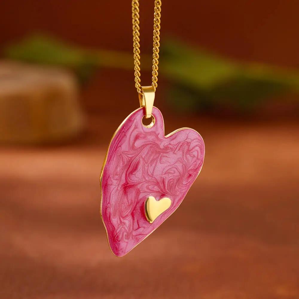 Coloful Heart Stainless Steel Necklace Gold Color Chain Necklaces Choker for Women Trendy Zircon Birthday Gifts Collar Mujer